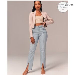 Abercrombie & Fitch Light Blue High-Rise Straight Jeans with Front Slits